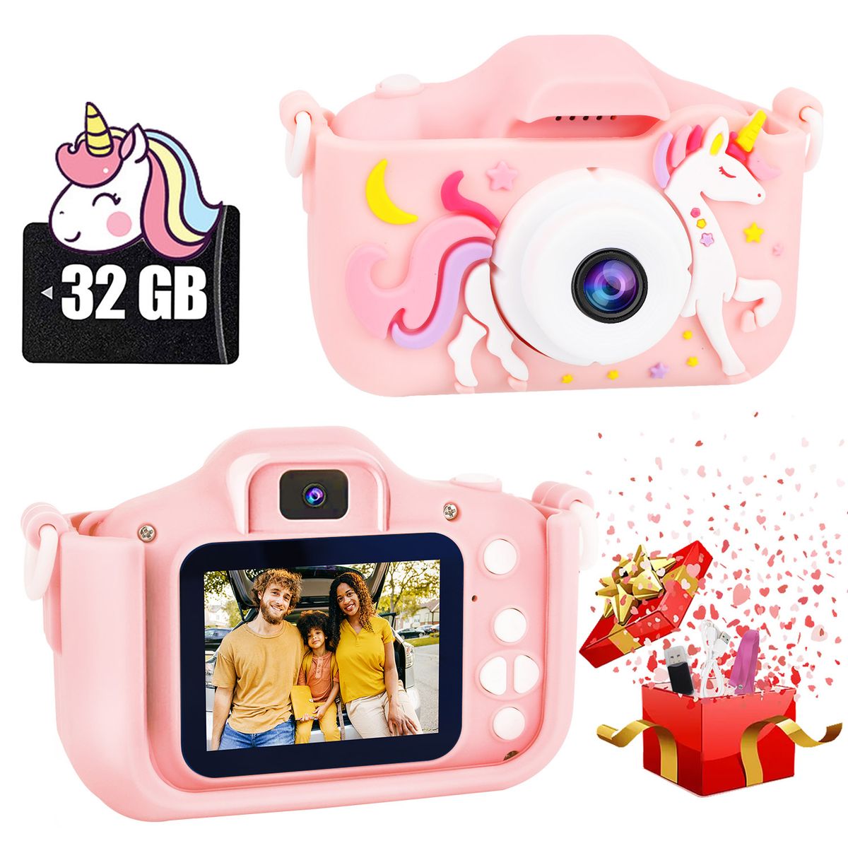 LUKOVEE - Mini Cámara Fotográfica Digital Para Niños Con Funda Y 32 Gb