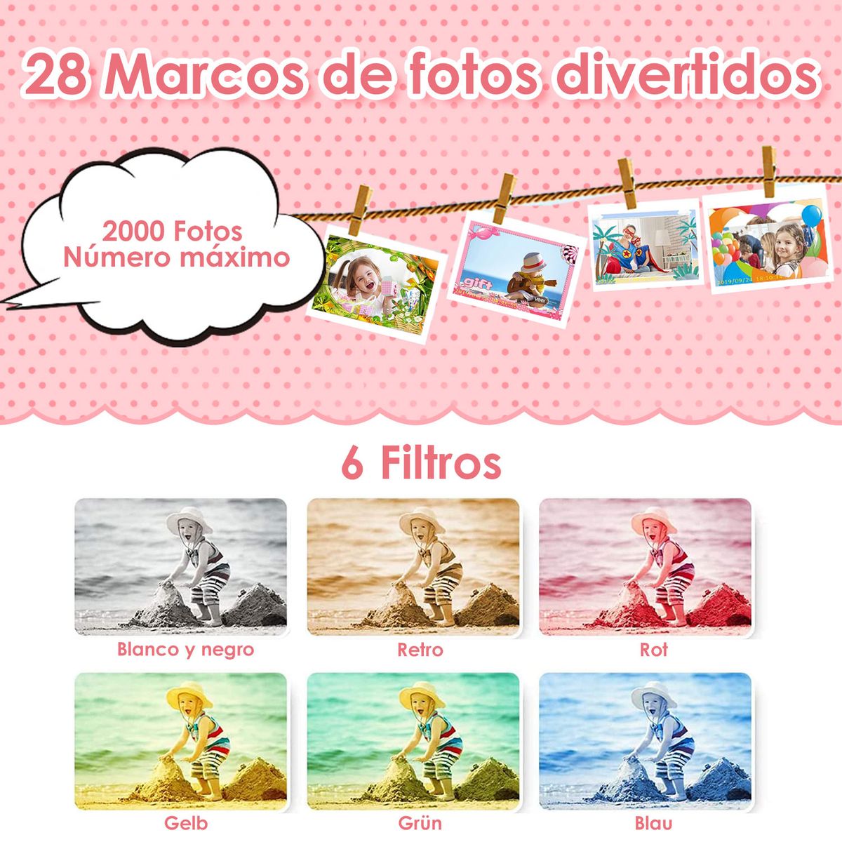 LUKOVEE - Mini Cámara Fotográfica Digital Para Niños Con Funda Y 32 Gb