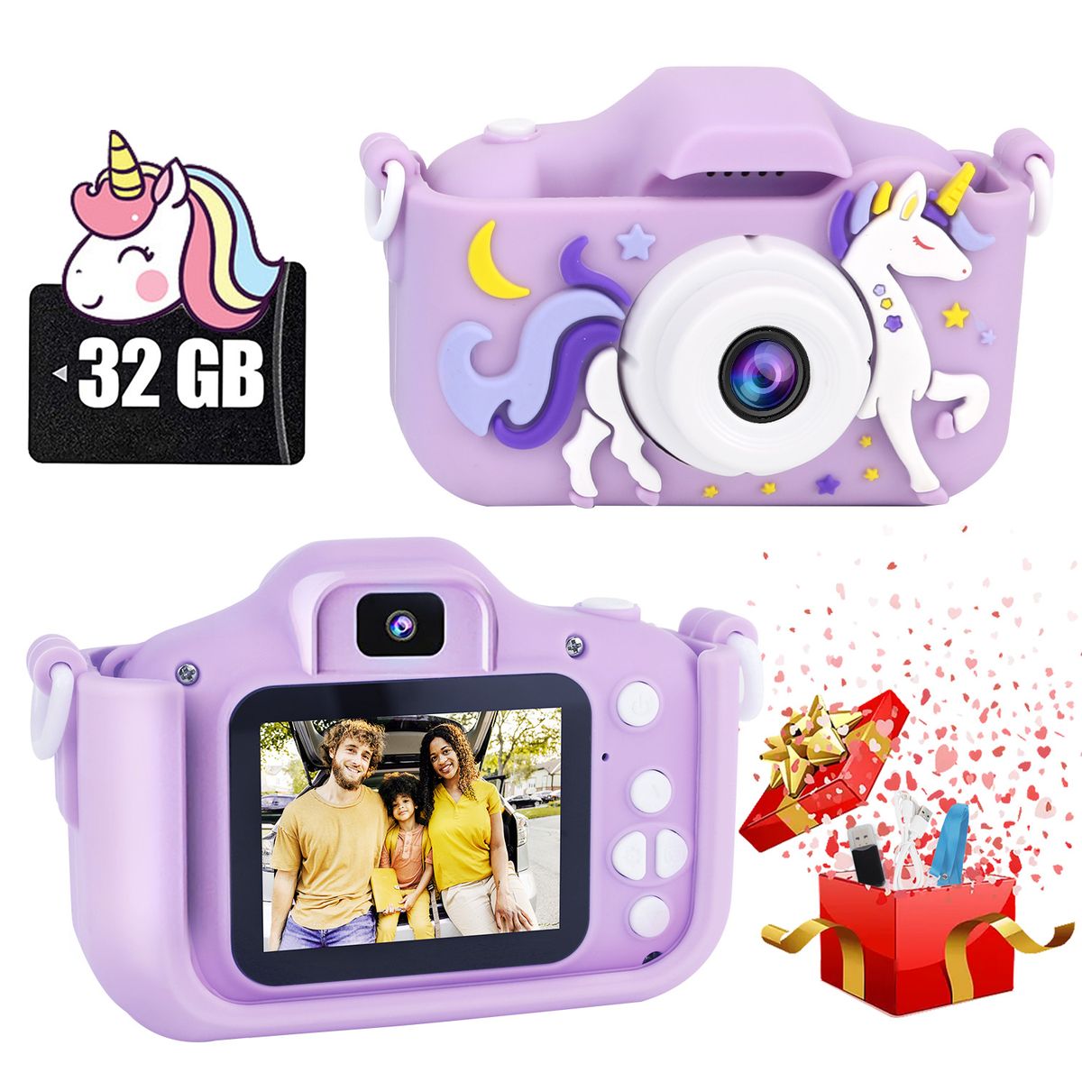 LUKOVEE - Mini Cámara Fotográfica Digital Para Niños Con Funda Y 32 Gb