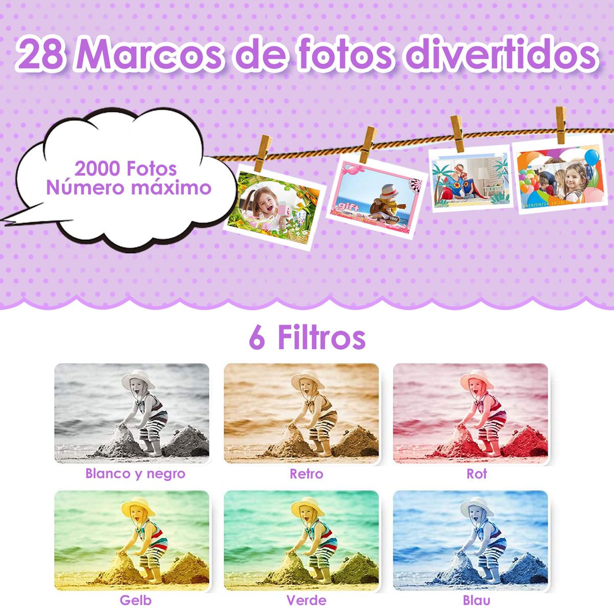 LUKOVEE - Mini Cámara Fotográfica Digital Para Niños Con Funda Y 32 Gb