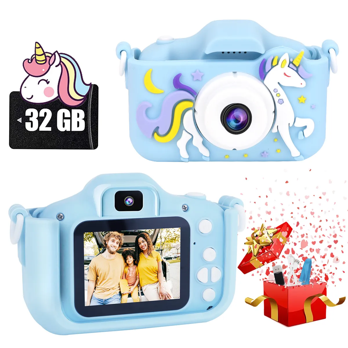 LUKOVEE - Mini Cámara Fotográfica Digital Para Niños Con Funda Y 32 Gb