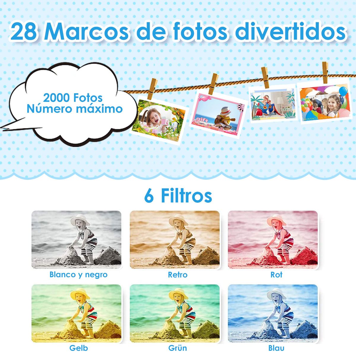 LUKOVEE - Mini Cámara Fotográfica Digital Para Niños Con Funda Y 32 Gb