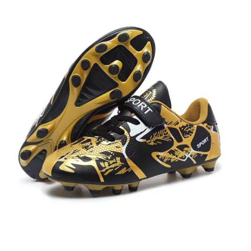 DANWEILE - Zapatos de fútbol entrenamiento TF punta larga para jóvenes-oro negro