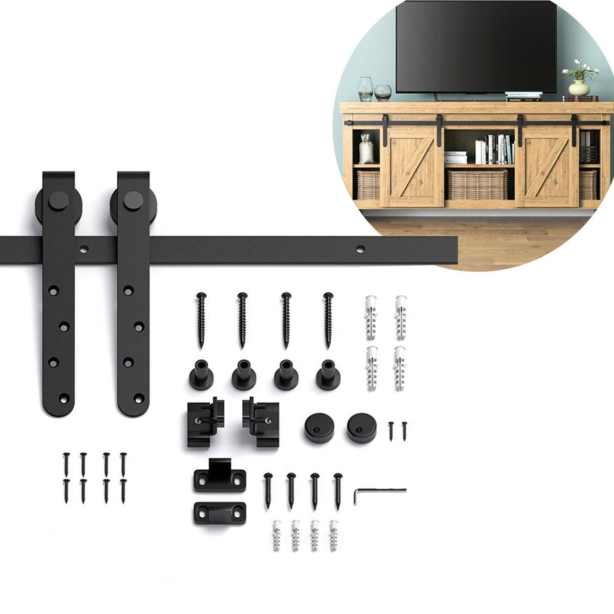 GENERICO - Guía metálica para puertas de gabinete 2m con rodillo y herrajes