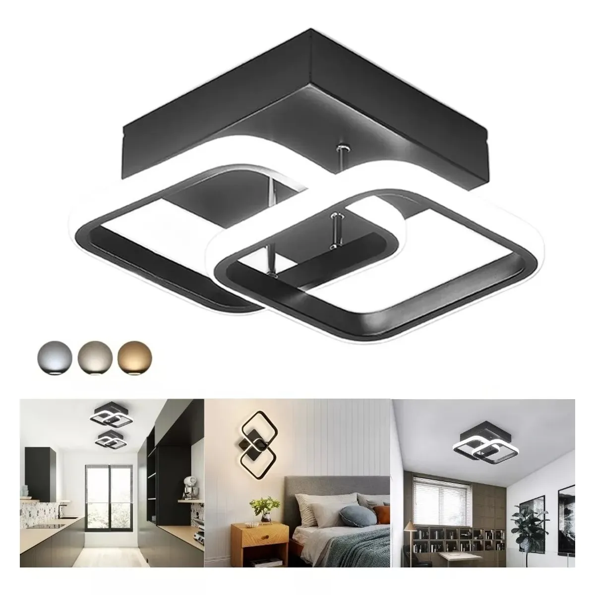 KUANGYE - Lámpara De Techo Moderna Led 22w Baño Luz Colgante 3 Modos