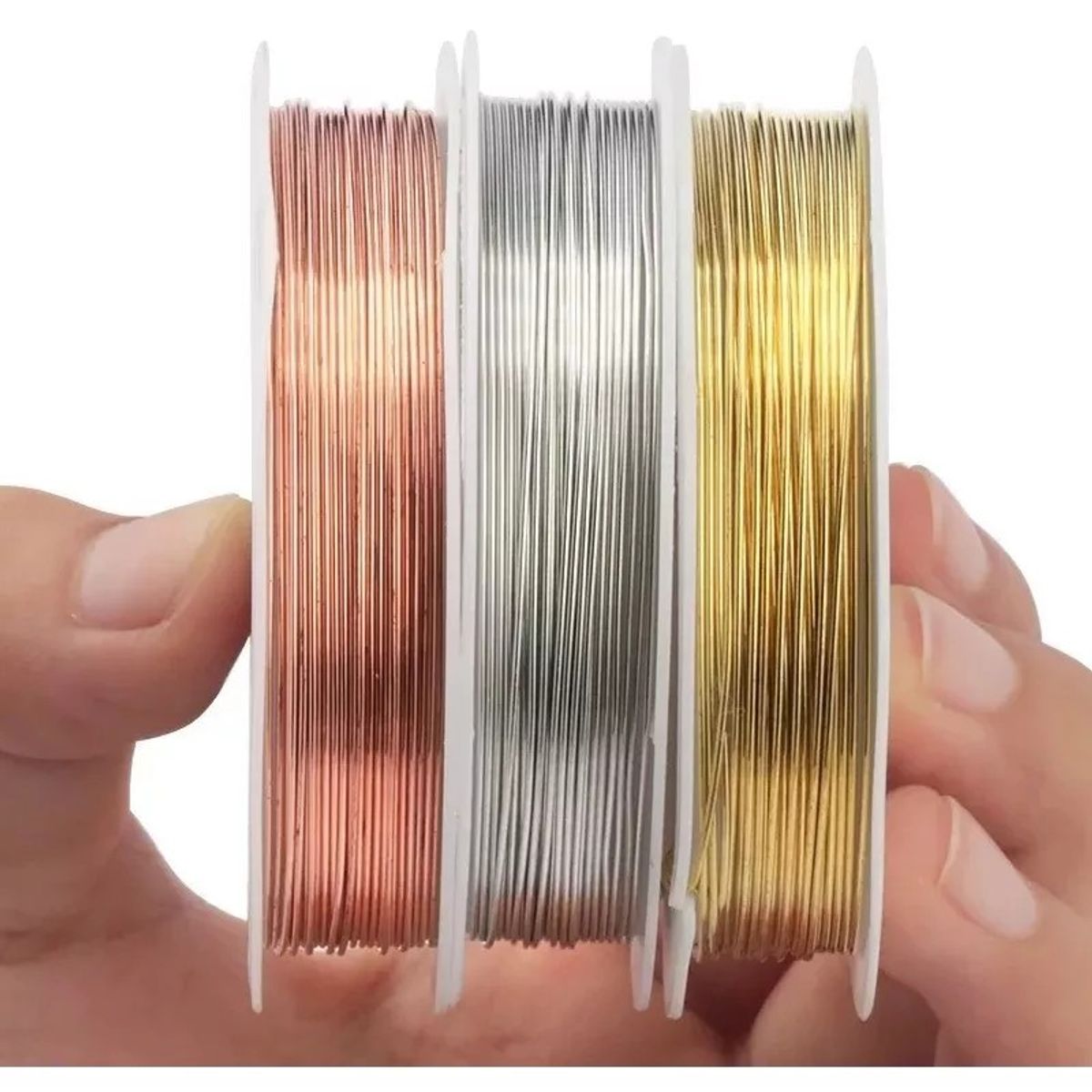 KUANGYE - Alambre Para Bisutería Set 3 Rollos Dorado-plata-cobre 0,3mm