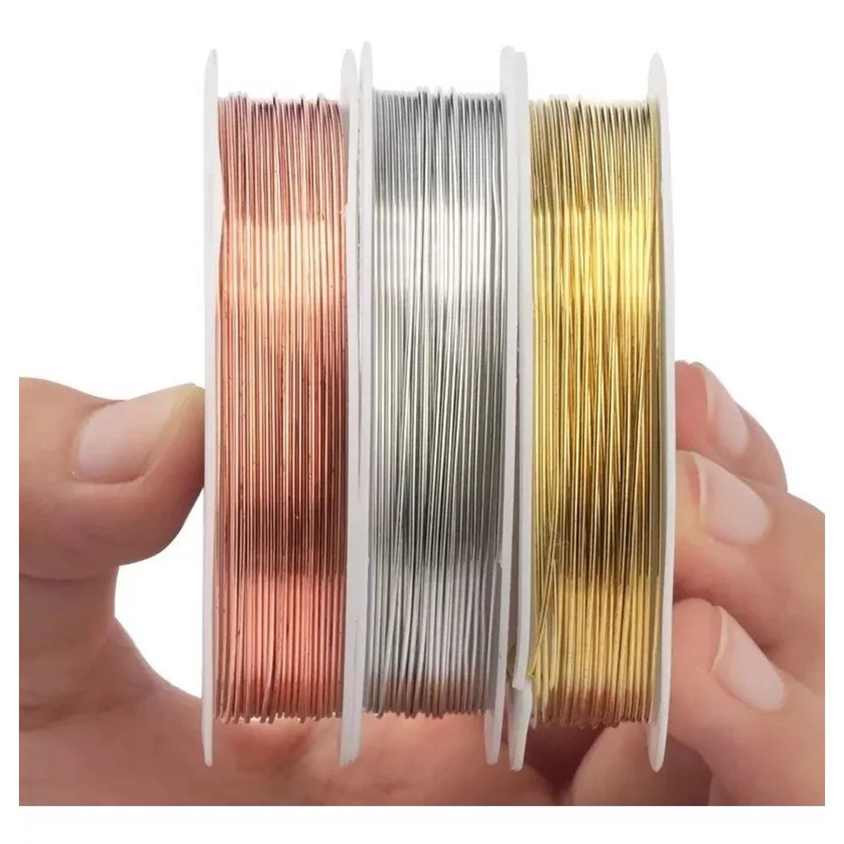 KUANGYE - Alambre Para Bisutería Set 3 Rollos Dorado-plata-cobre 0,3mm