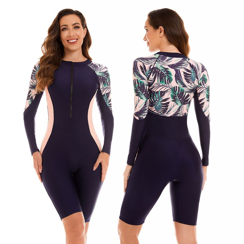 ORILWAYO - Traje de baño Bañador con estampado de hoja en la espalda