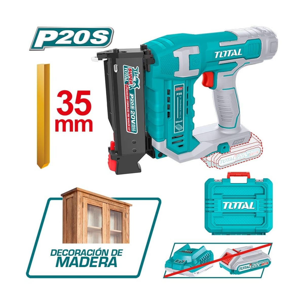 TOTAL TOOLS - Clavadora Inalámbrica 20V 35mm 3 Velocidades Super Total