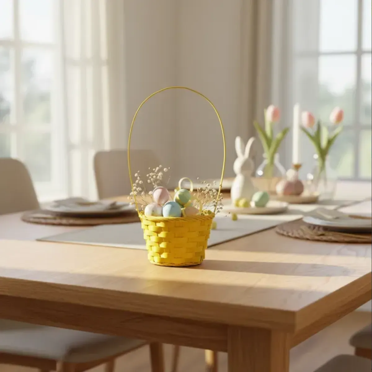 GENERICO - Pack x4 Canasta De Pascua Tejida De Mimbre 18x10cm