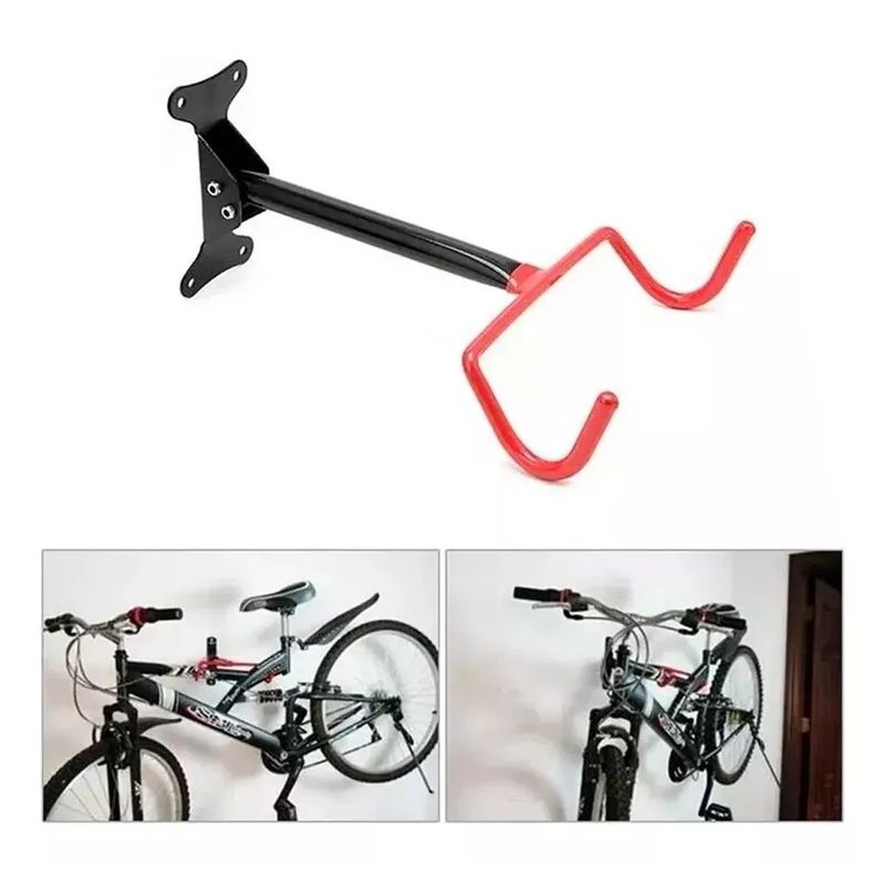 GENERICO - Soporte Horizontal Rojo Y Negro De Pared Para Bicicleta