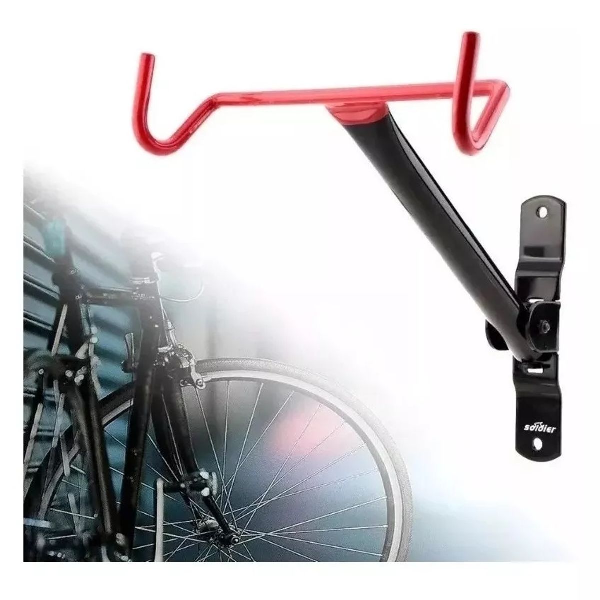 GENERICO - Soporte Horizontal Rojo Y Negro De Pared Para Bicicleta