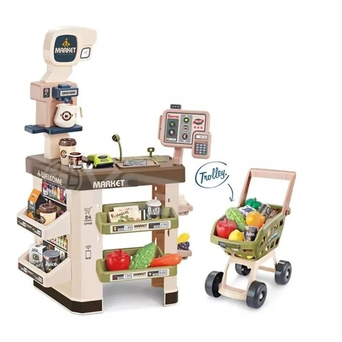 GENERICO - Set Super Mercado Carrito Punto Venta Juguete 85 Cm Altura