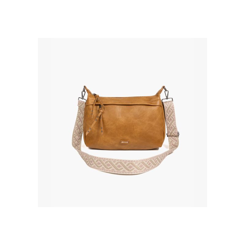 LOUNGE - Cartera Bandolera Strap Bordado Camel LOUNGE