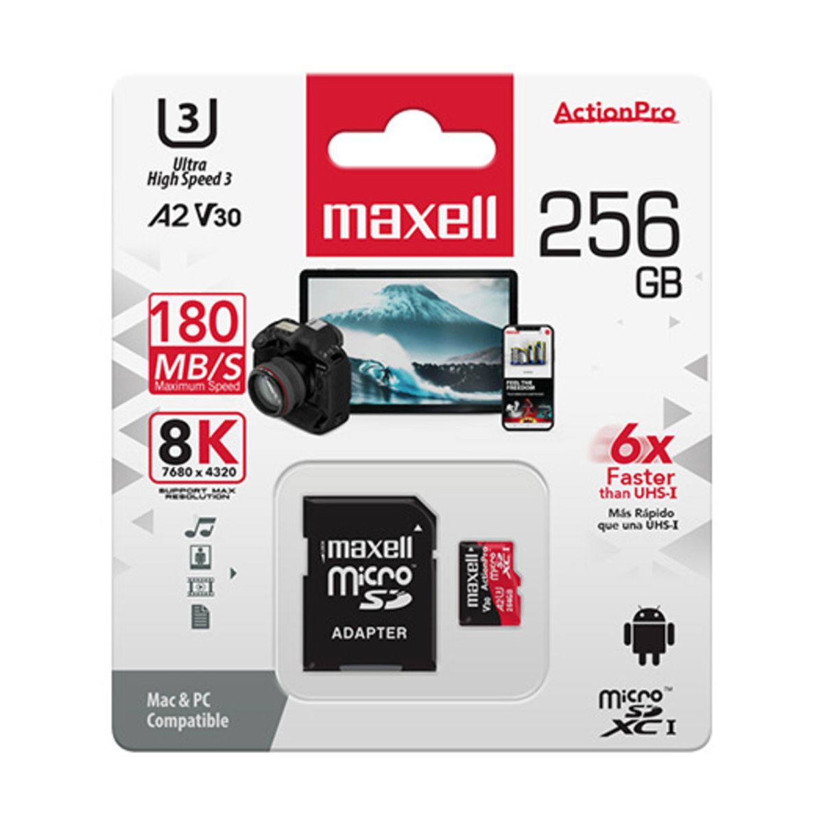 MAXELL - Tarjeta MicroSD Maxell 256GB UH-3 8K A2 180MB/S