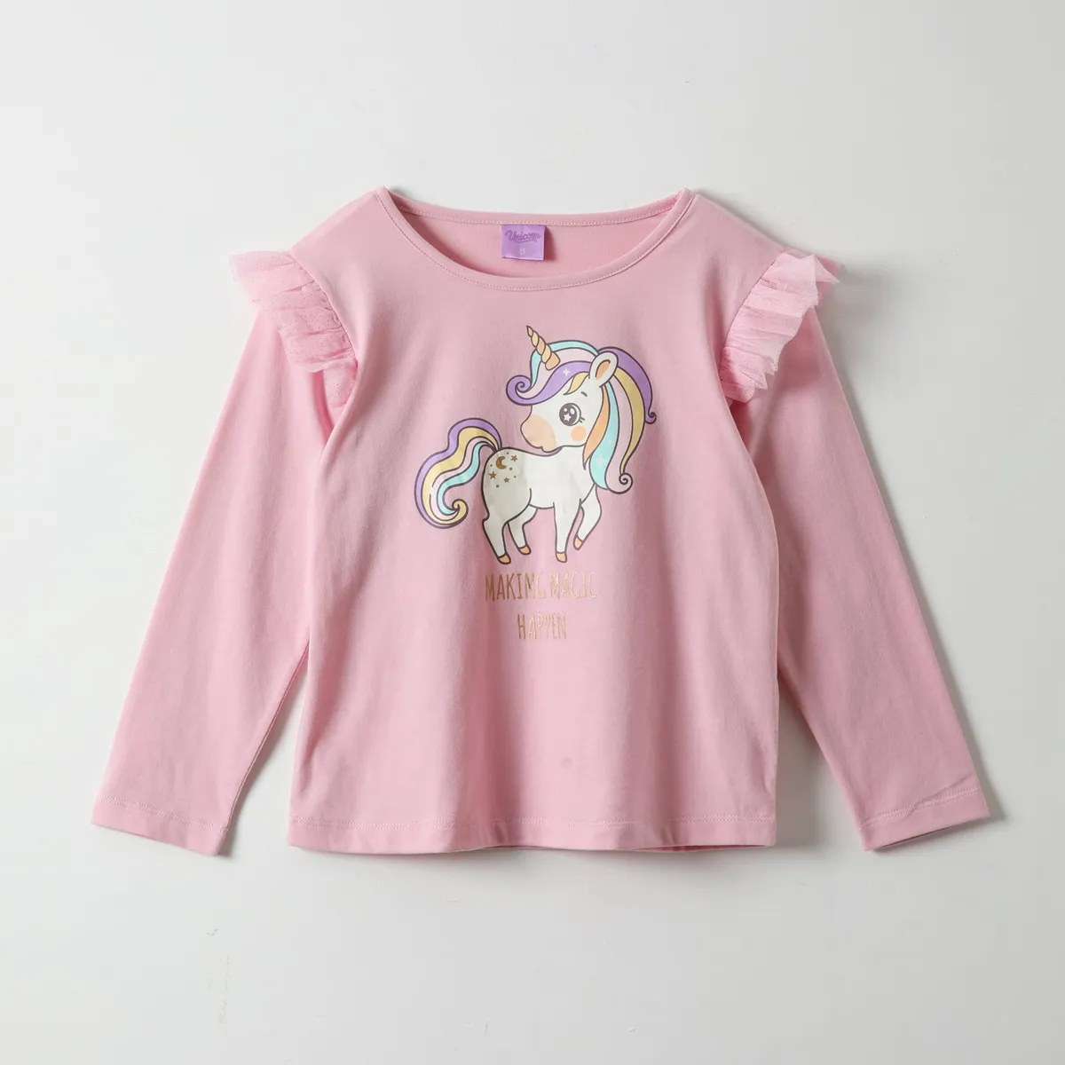 DISNEY - Polera Manga Larga Niña Maggic Rosado Unicornio