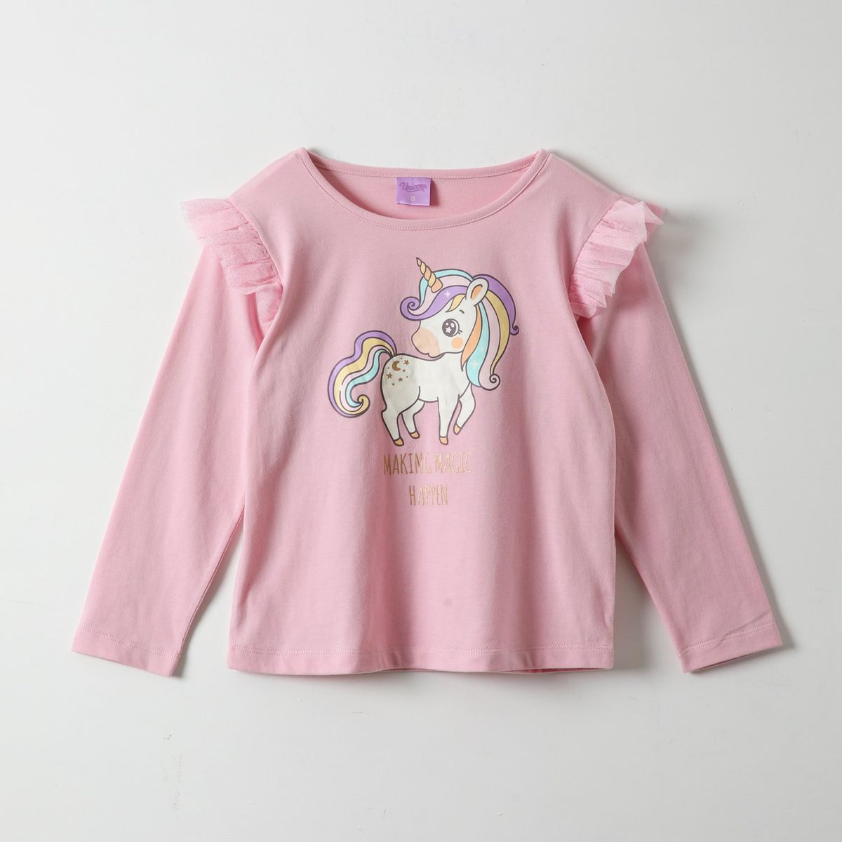 DISNEY - Polera Manga Larga Niña Maggic Rosado Unicornio