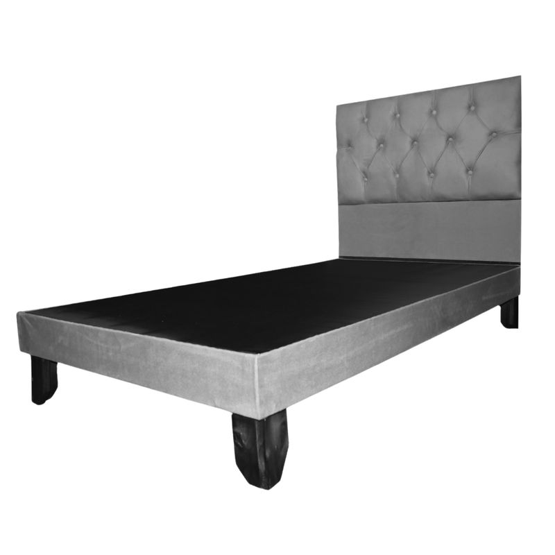 GENERICO - Base De Cama Europea 1 Plaza Y Respaldo A Piso Felpa Gris