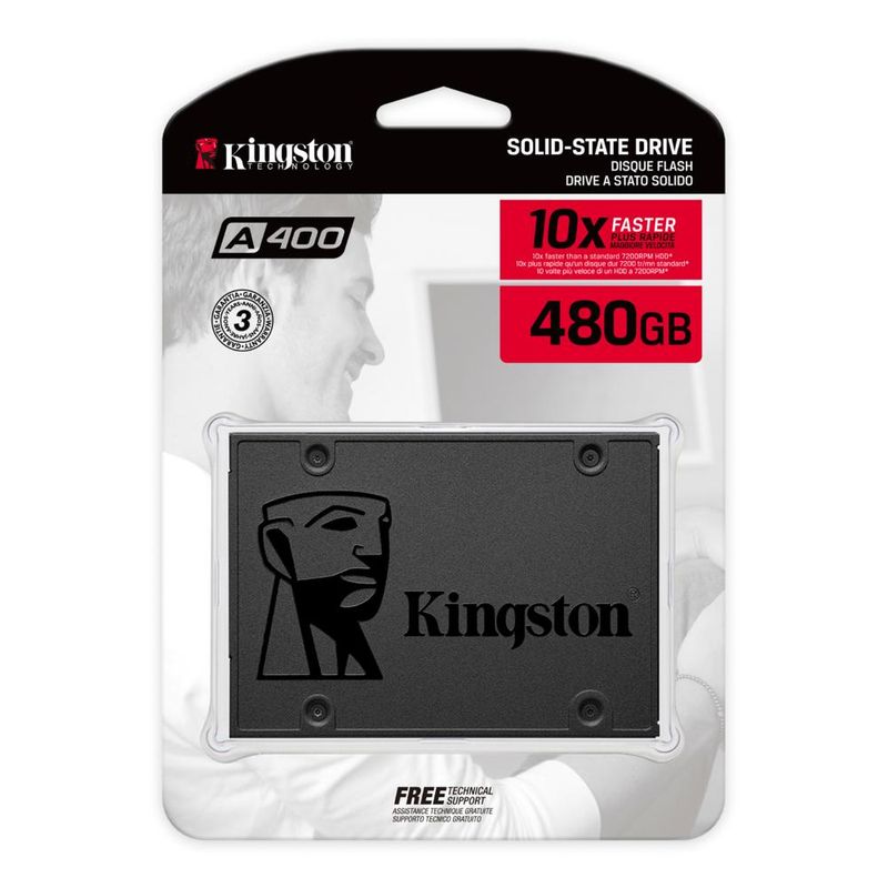 KINGSTON - UNIDAD SSD KINGSTON 480 A400 SATA 3 25 SSD  SA400S37480G- - Negro