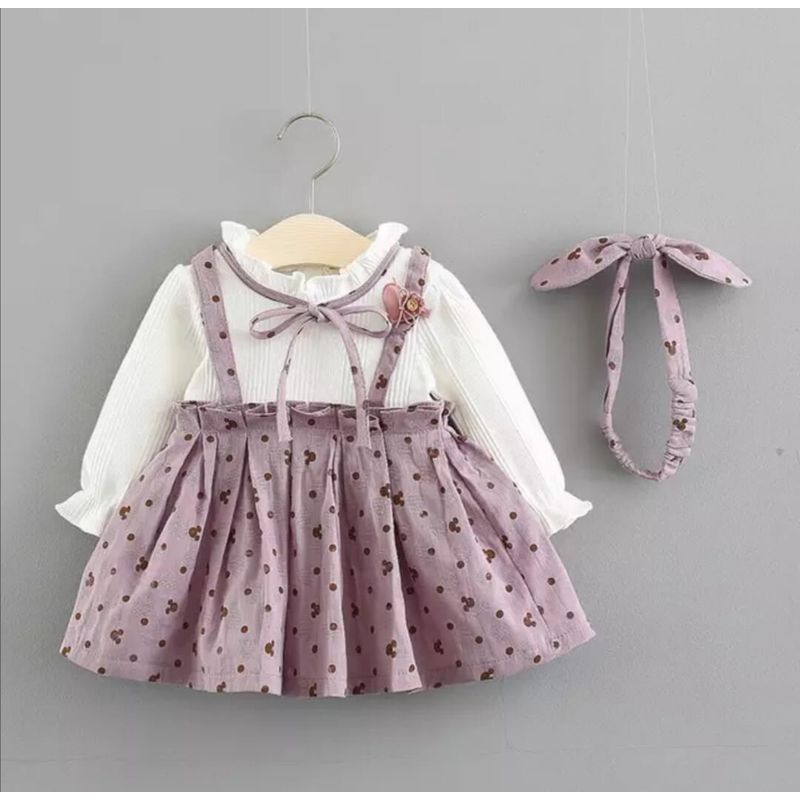 GENERICO - VESTIDO BEBÉ NIÑA ESTAMPADO CON LISTÓN PEQUEÑA LUZ