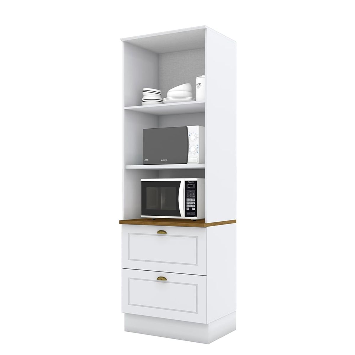 HOME MOBILI - Mueble Torre Cocina Montana Blanco-Natural 2P 2C