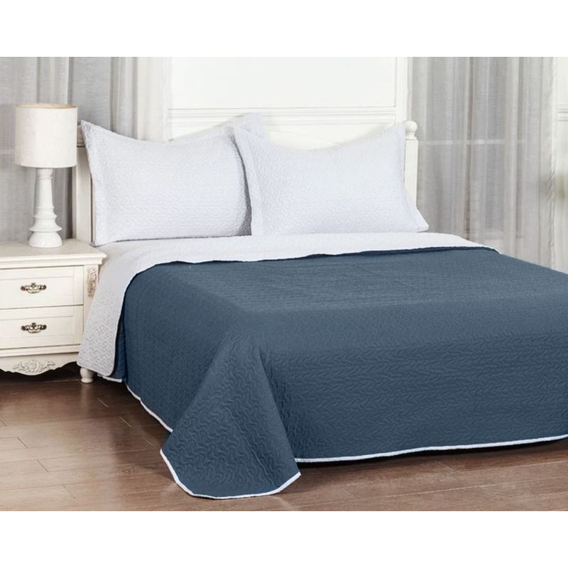 CLEMS CORTINAS - Cubrecama Quilt Reversible 1.5 Plazas 180x260cm Azul