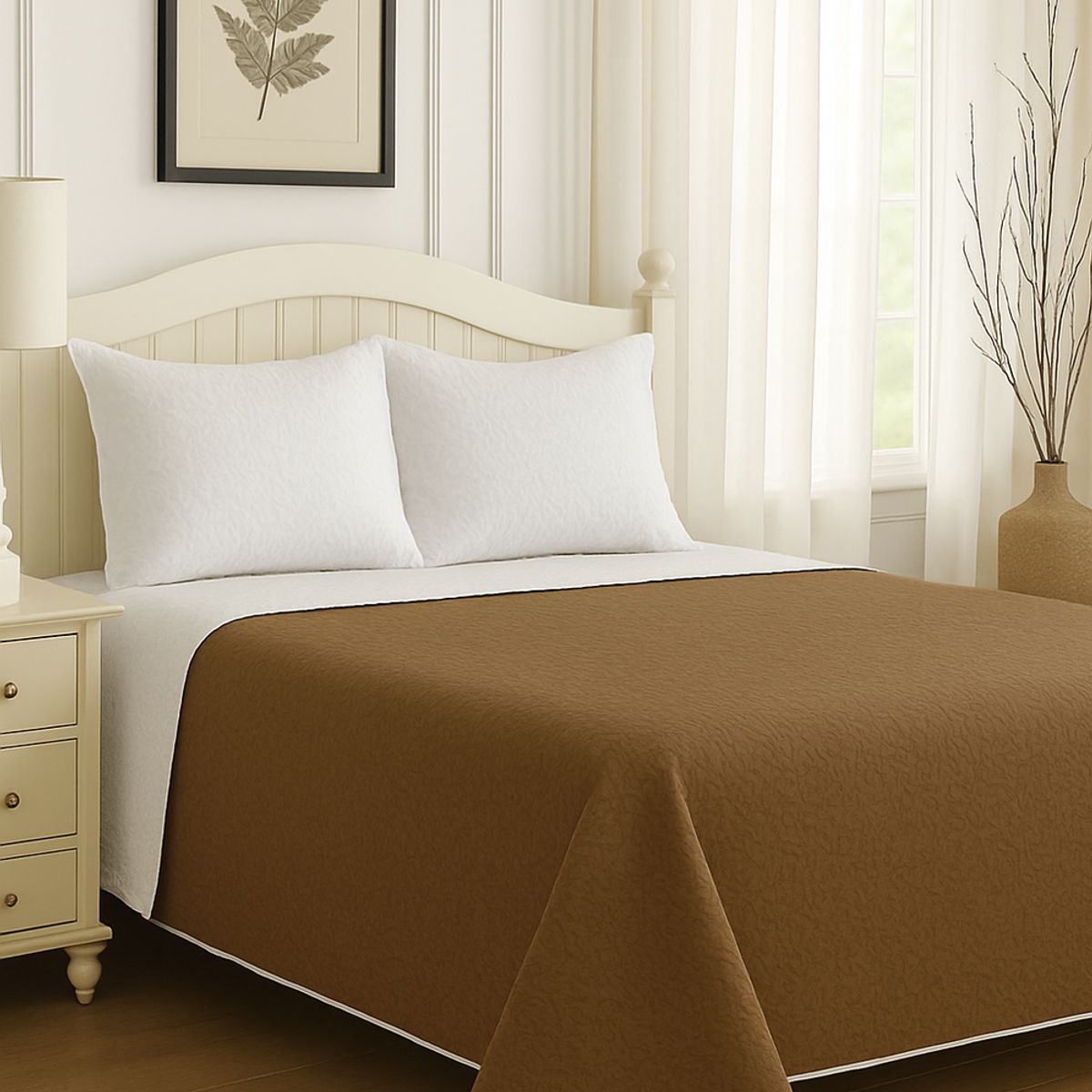 CLEMS - Cubrecama Quilt Reversible 1.5 Plazas 180x260cm Café