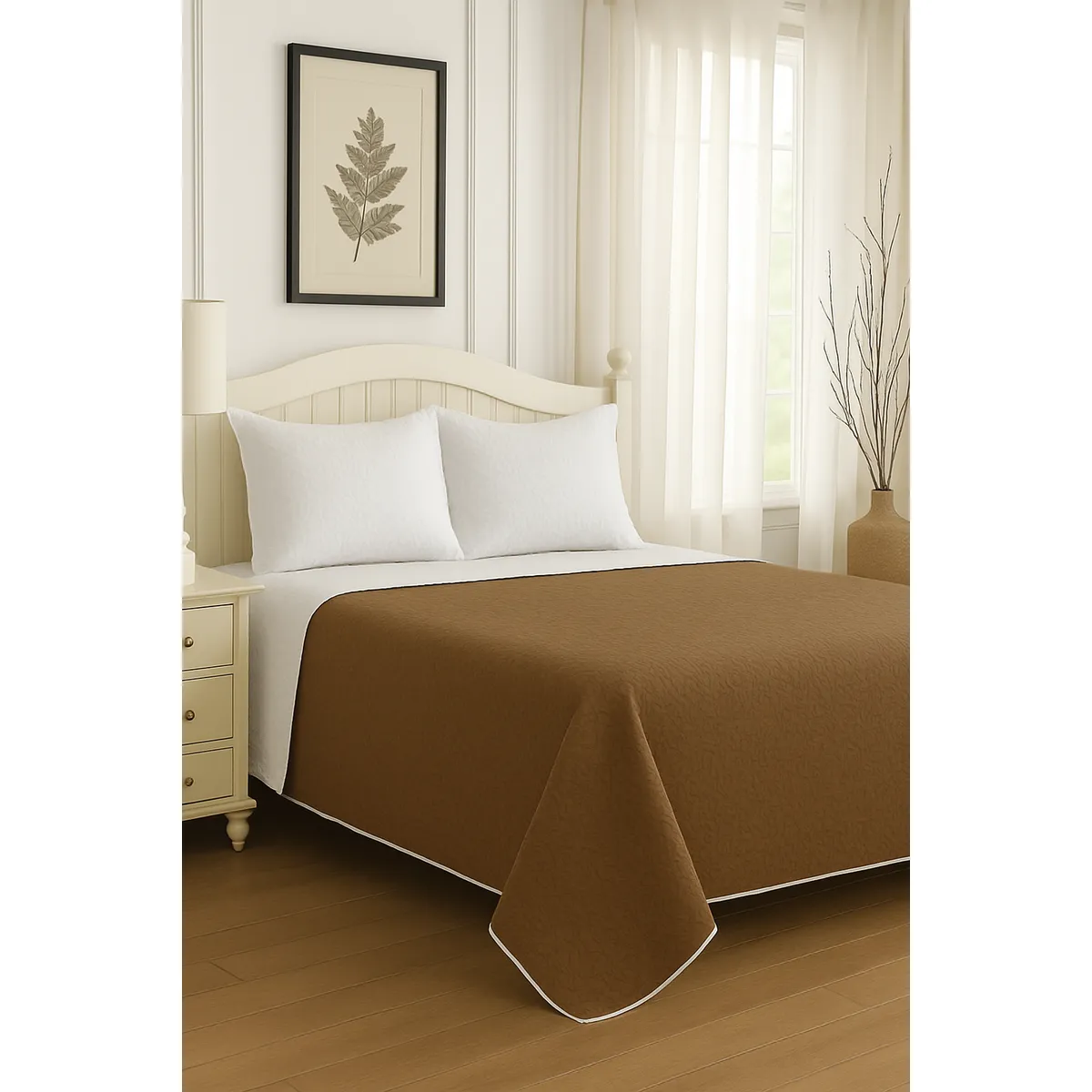 CLEMS - Cubrecama Quilt Reversible 1.5 Plazas 180x260cm Café