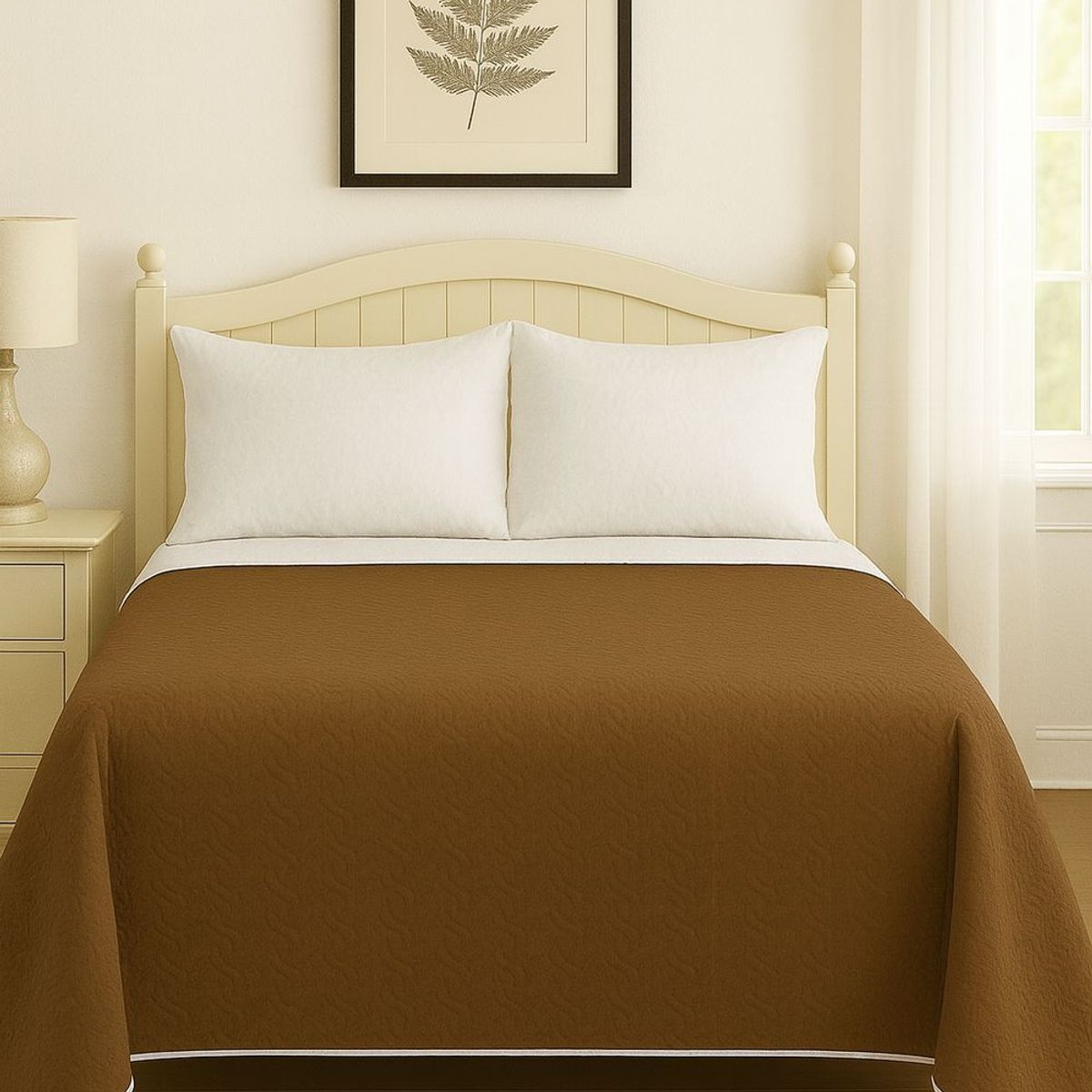 CLEMS CORTINAS - Cubrecama Quilt Reversible 2 Plazas 240x260cm Café.