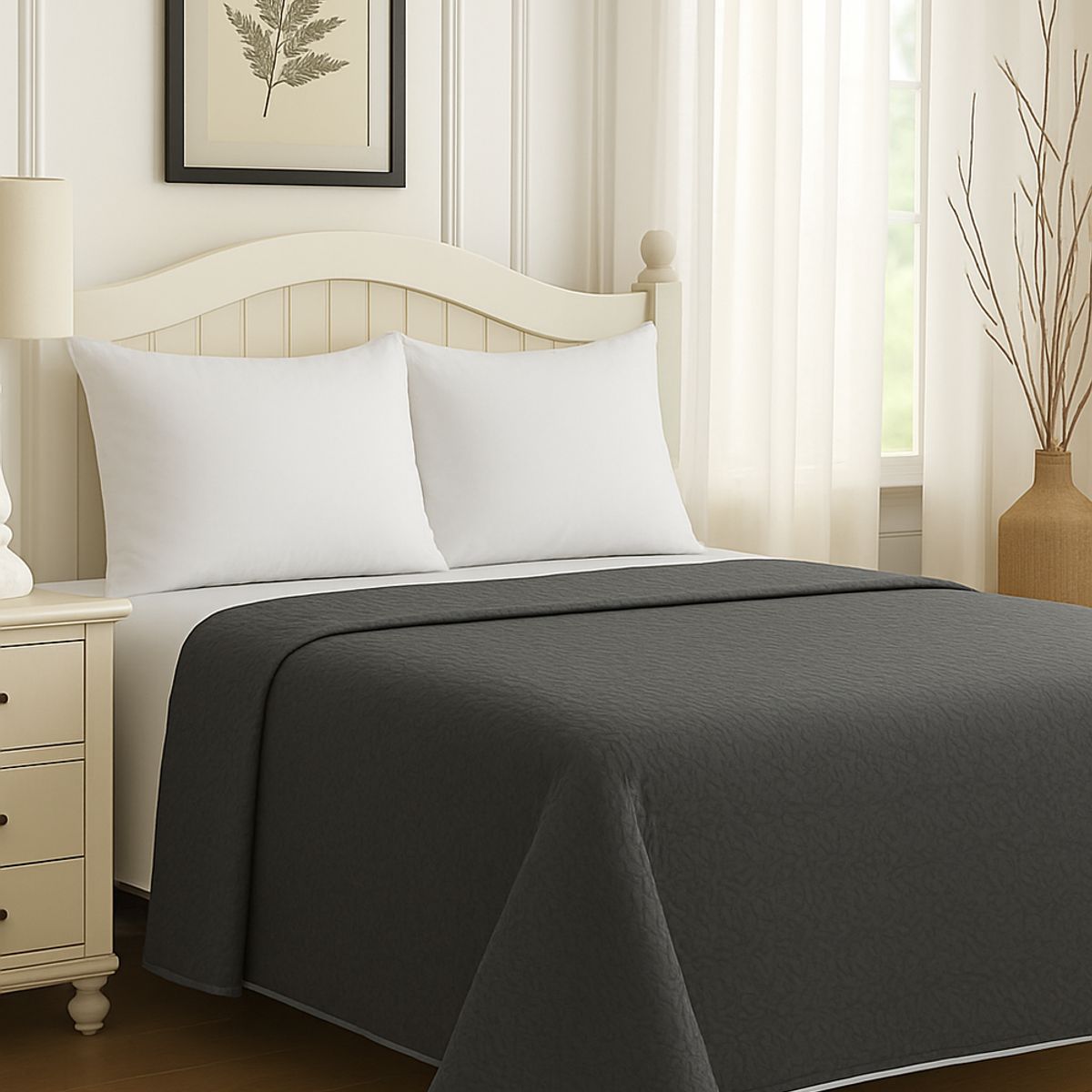 CLEMS CORTINAS - Cubrecama Quilt Reversible 1.5 Plazas 180x260cm Gris