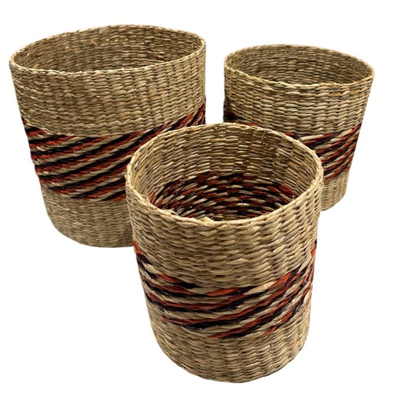 BRIC - Pack 3 Canastos Fibra Natural Tejido Mimbre.