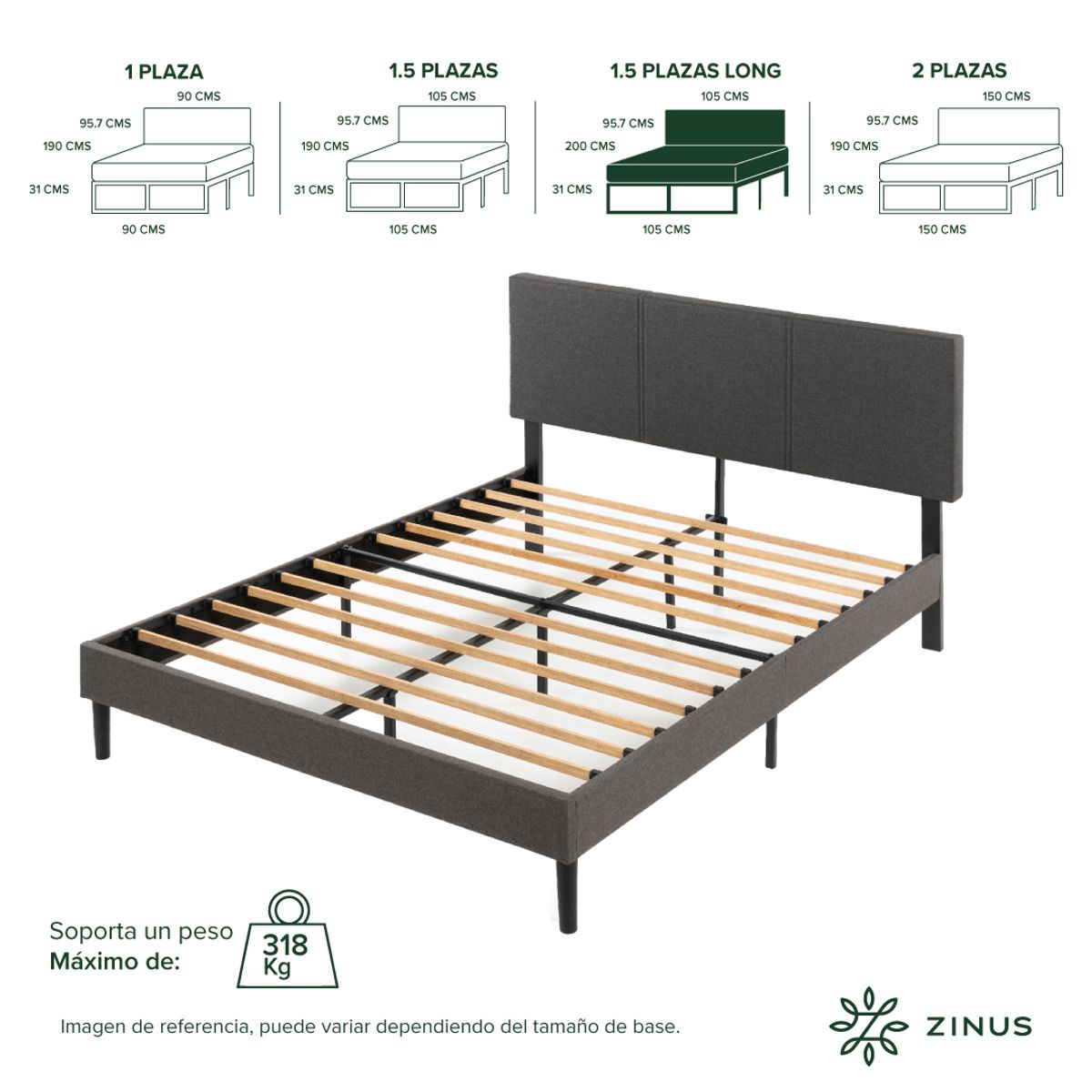 ZINUS - Base de Cama Premium Zinus  1.5PL 105x200x30cm Cambril Resp