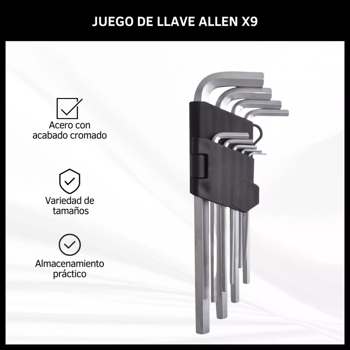 GENERICO - Kit Llaves Allen 9 Piezas Largas con Soporte 12879