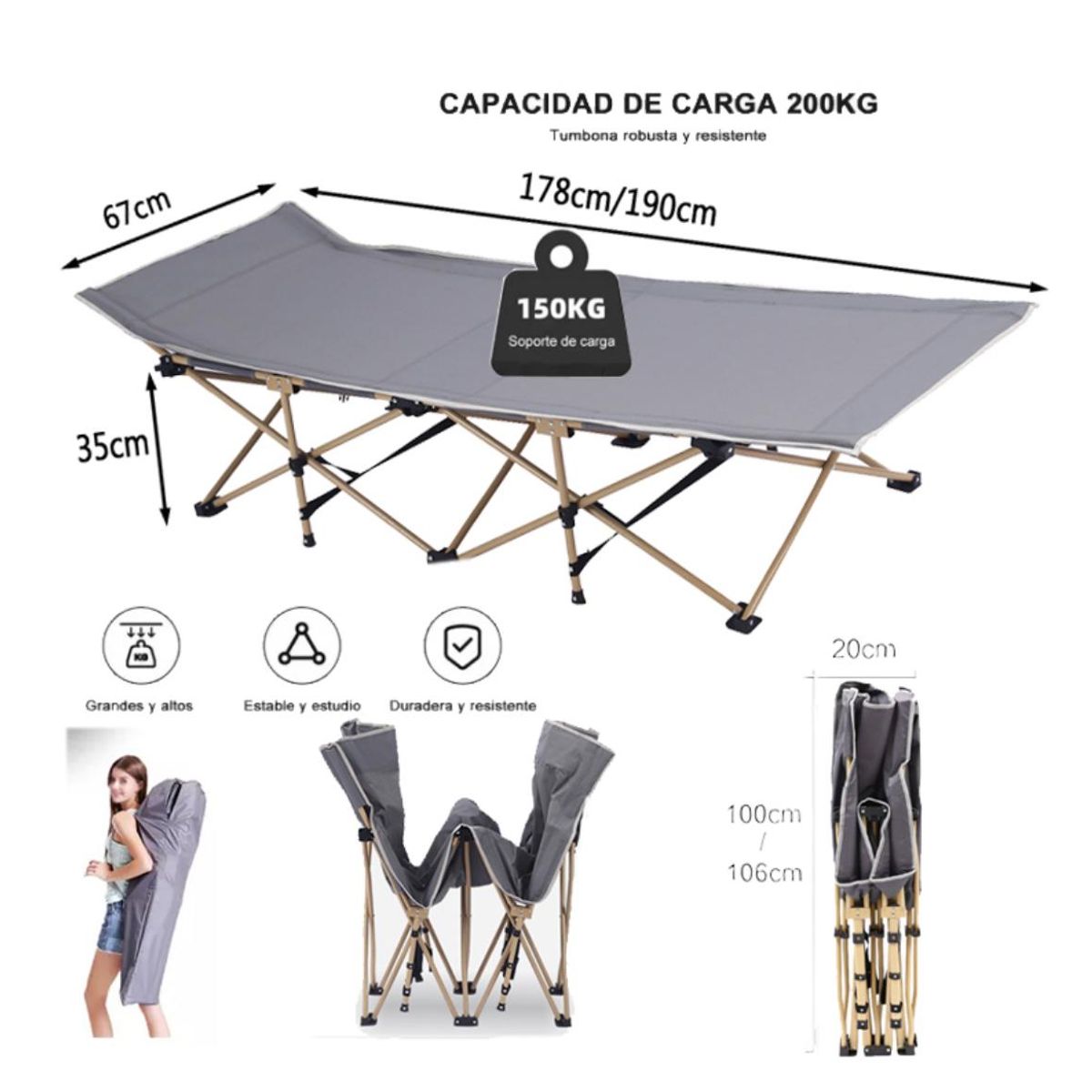 ACTUAL - Cama Portátil De Camping Plegable Catre de Campaña