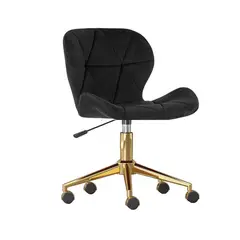 GENERICO - Silla Escritorio Mariposa Felpa Negro Pedestal Dorado
