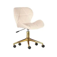 GENERICO - Silla Escritorio Mariposa Felpa Beige Pedestal Dorado