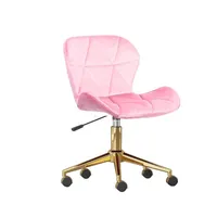 Silla Escritorio Mariposa Felpa Rosada Pedestal Dorado