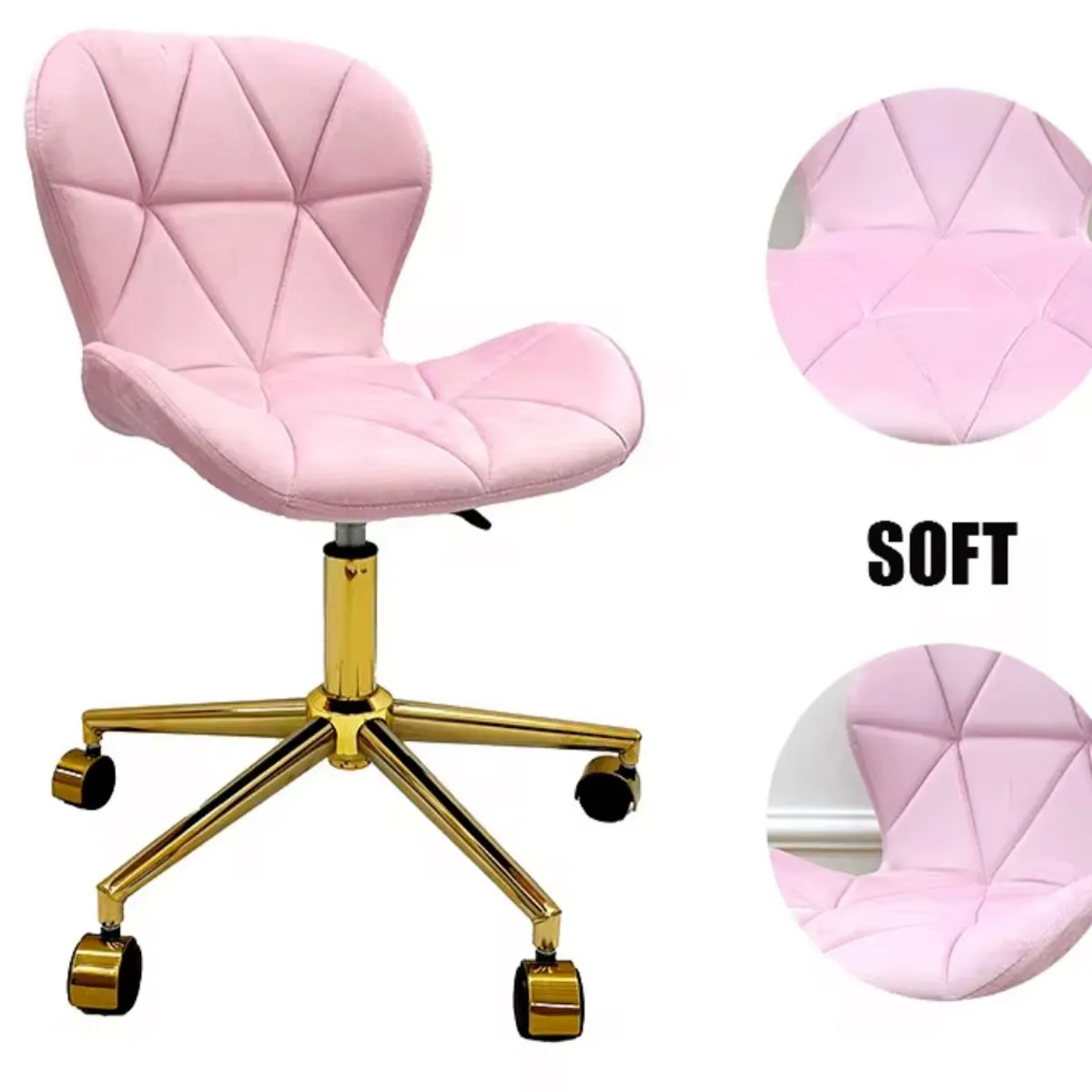 HABITA2 CHILE - Silla Escritorio Mariposa Felpa Rosada Pedestal Dorado