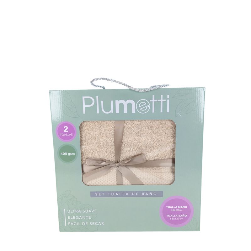 PLUMETTI - SET 2 TOALLAS PLUMETTI TAUPE 400 grs EN CAJA - ALGODÓN