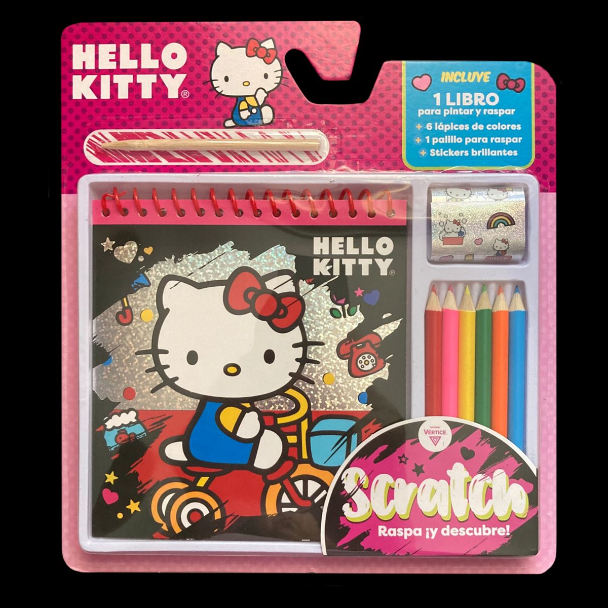 GENERICO - Pack - Libro Hello Kitty con stickers + Set Hello Kitty Scratch