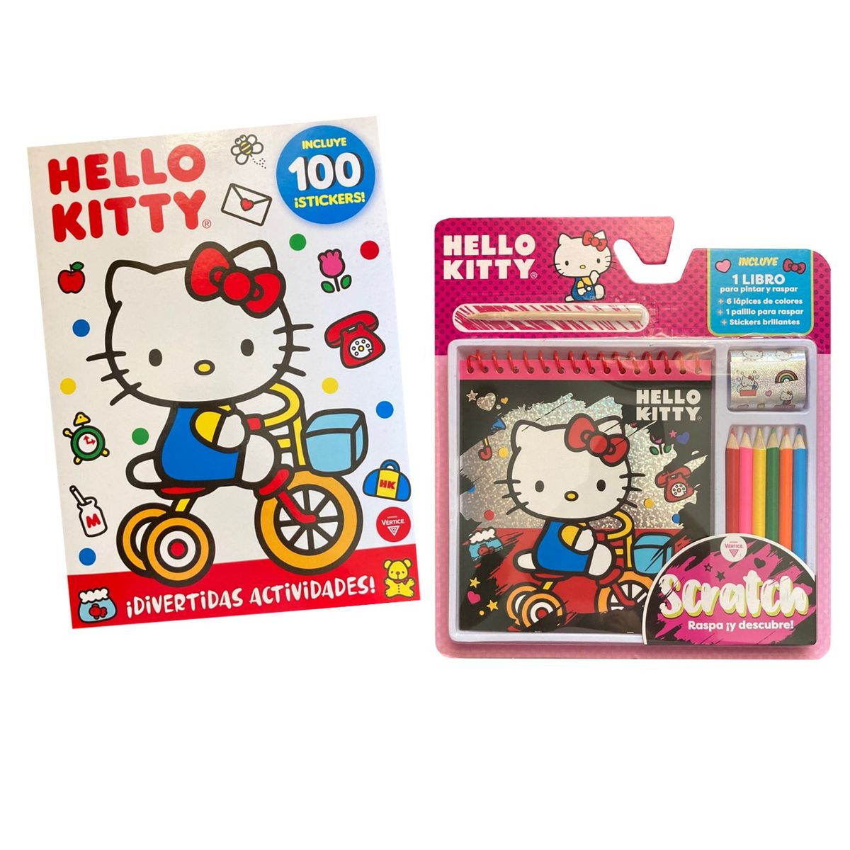 GENERICO - Pack - Libro Hello Kitty con stickers + Set Hello Kitty Scratch