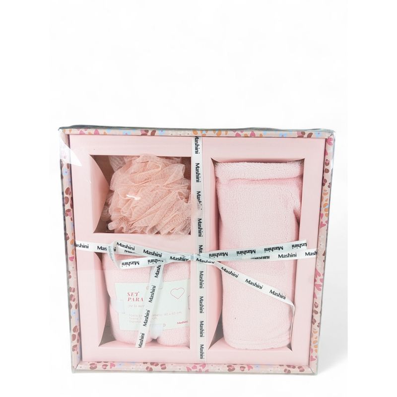 PLUMETTI - SET DE REGALO 2 TOALLAS + ESPONJA EN CAJA ROSA - PLUMETTI  ALGODÓN