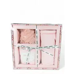 PLUMETTI - SET DE REGALO 2 TOALLAS + ESPONJA EN CAJA ROSA - ALGODÓN