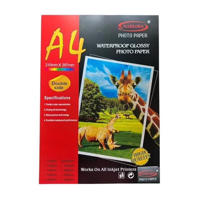GENERICO - Papel Fotográfico A4 180gr Alto Brillo Glossy 20 Hojas