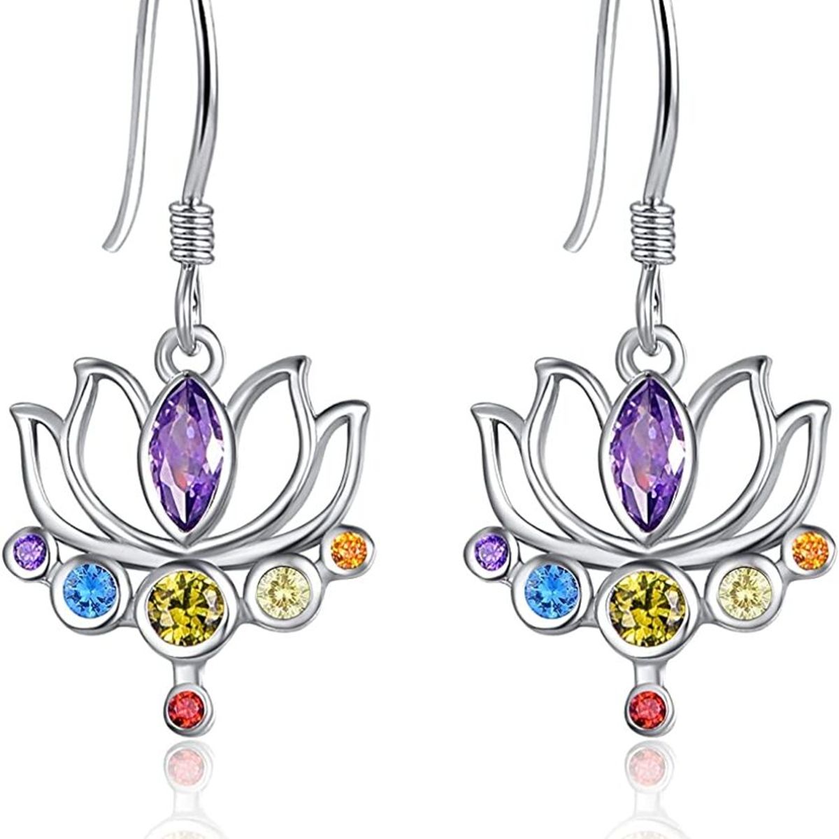 GENERICO - Aros flor de loto 7 chakras plata 925 joya juvenil mujer