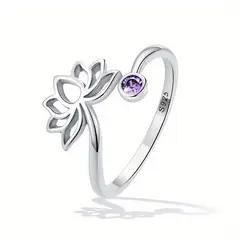 GENERICO - Anillo flor de loto plata 925 ajustable mujer joya
