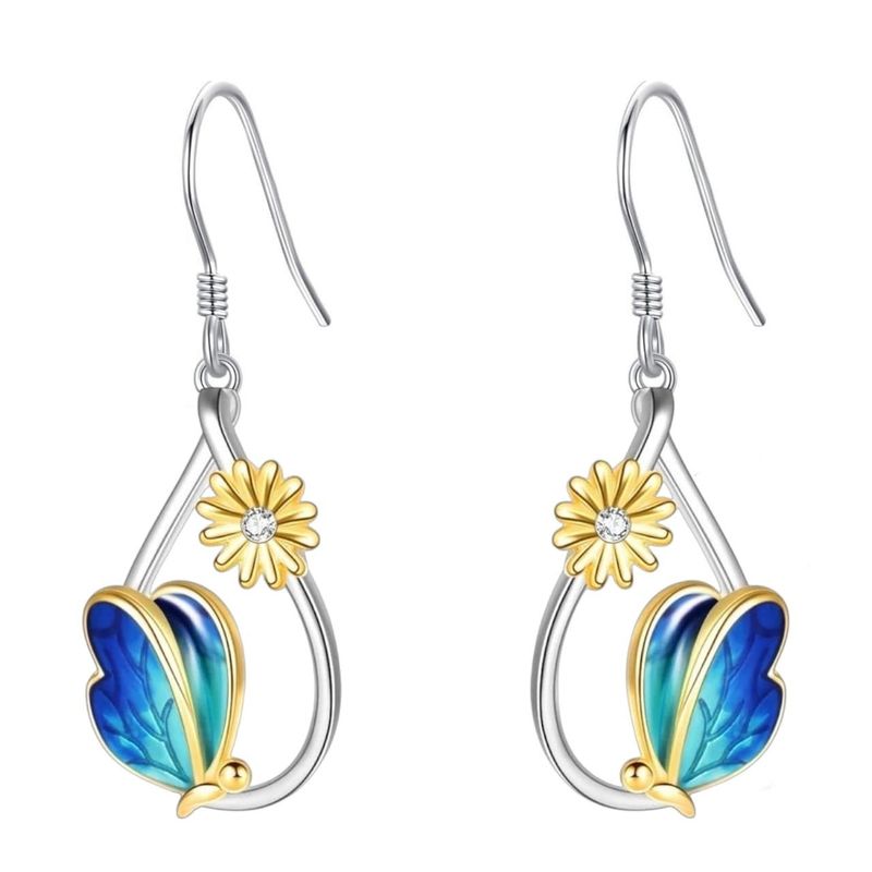 GENERICO - Aros girasol mariposa plata 925