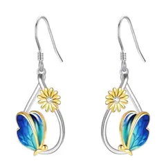 GENERICO - Aros girasol mariposa plata 925