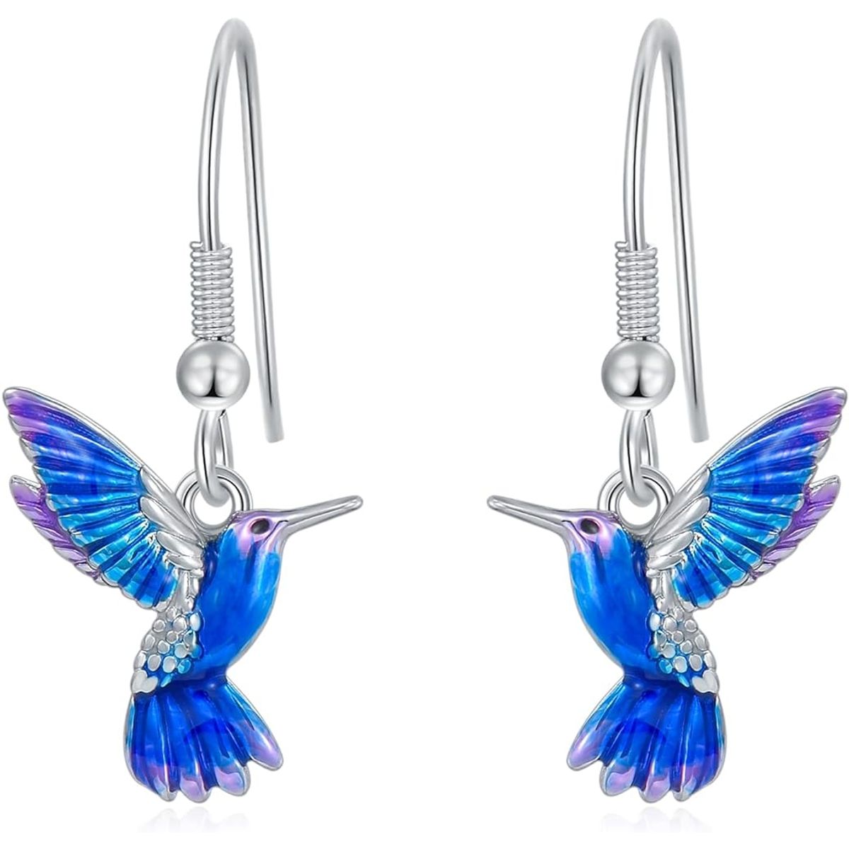 GENERICO - Aros pendientes colibrí multicolor plata 925