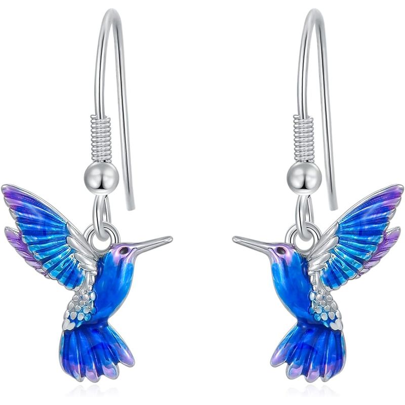 GENERICO - Aros pendientes colibrí multicolor plata 925
